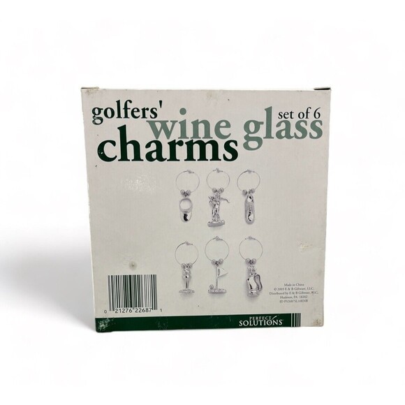 Golfers Wine Glass Charms Set of 6 Unique Shapes Nickel Plated Dinner Party Bar - Picture 3 of 3